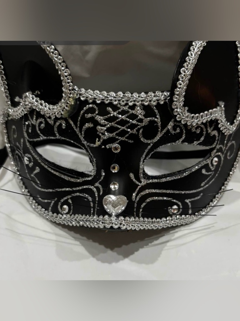 Cat Black and Silver Venetian Masquerade Mask